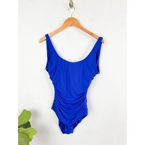 Carman Marc Valvo Blue Ruched One Piece Swimsuit Sz 12